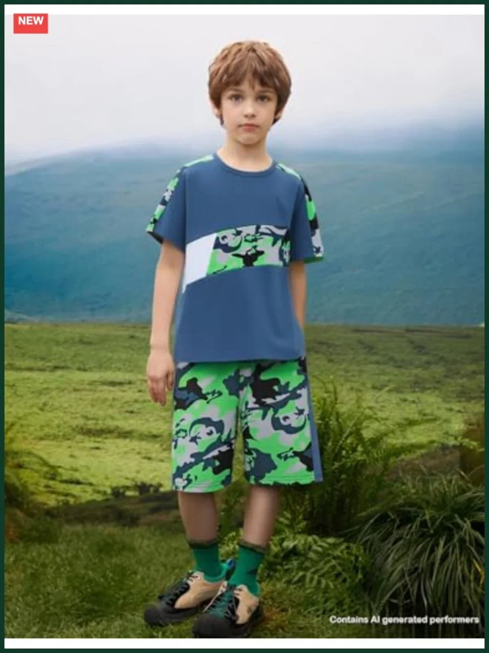 Camo Stitching T-Shirt and Athletic Shorts 2-Piece Set